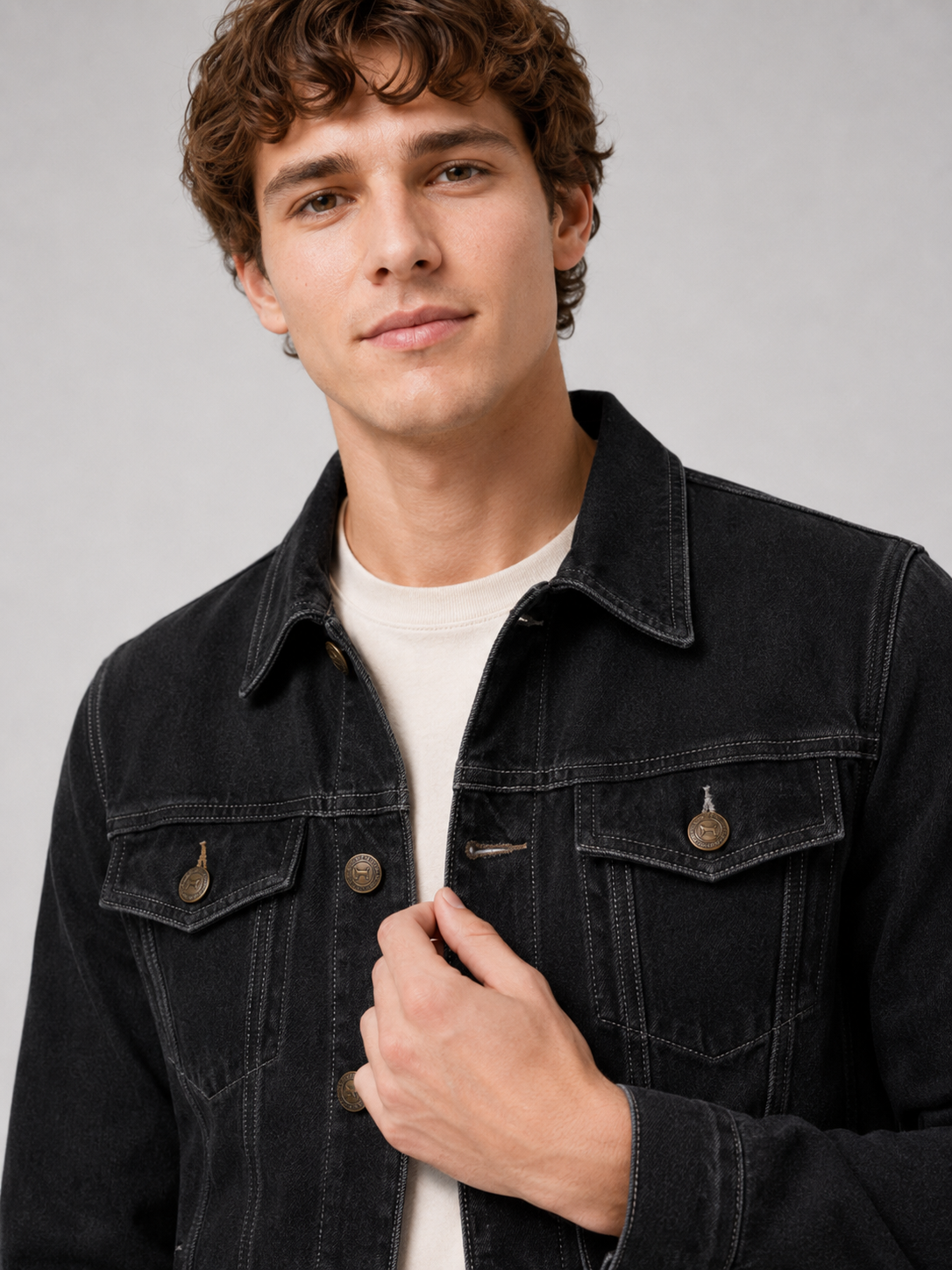 Men's denim jacket – Black detail view – Edward & Lawsen