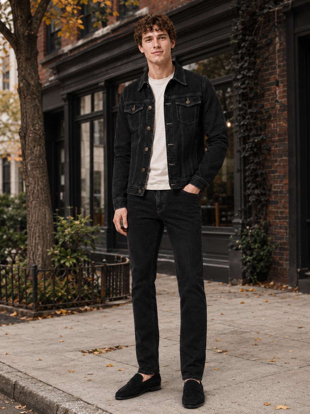 Men's denim jacket – Black lifestyle view – Edward & Lawsen