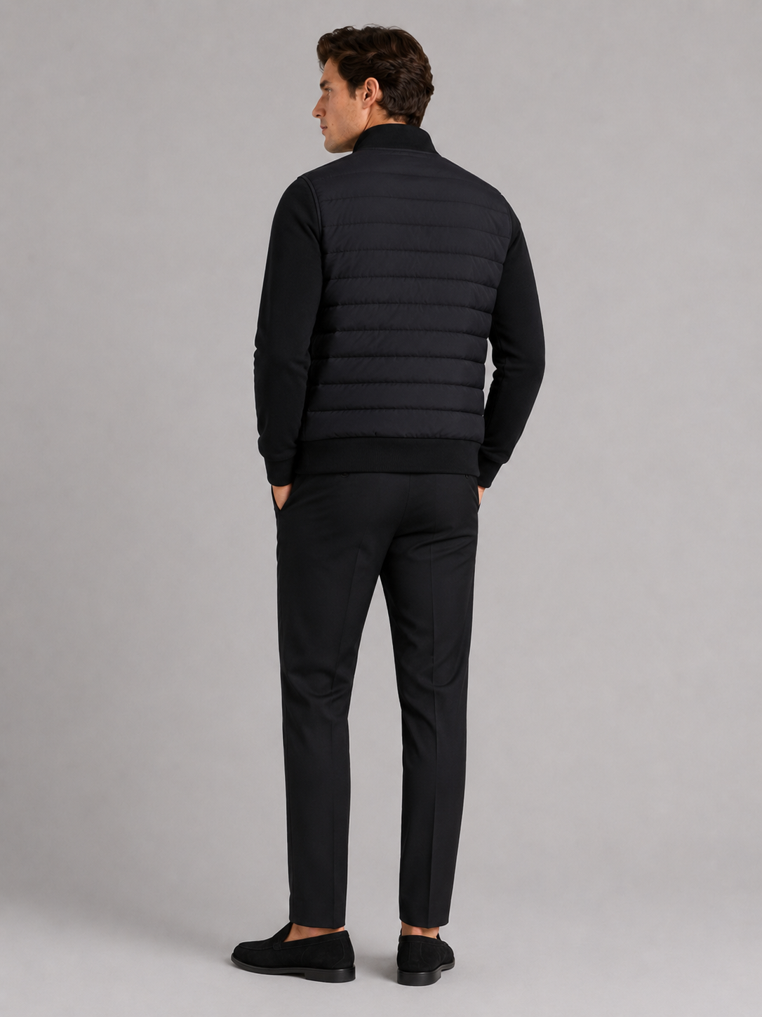 Men's down fall jacket – Black back view – Edward & Lawsen