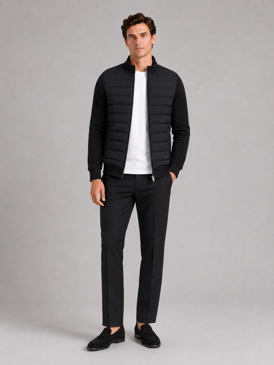 Men's down fall jacket – Black full view – Edward & Lawsen