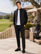 Men's down fall jacket – Black lifestyle view – Edward & Lawsen