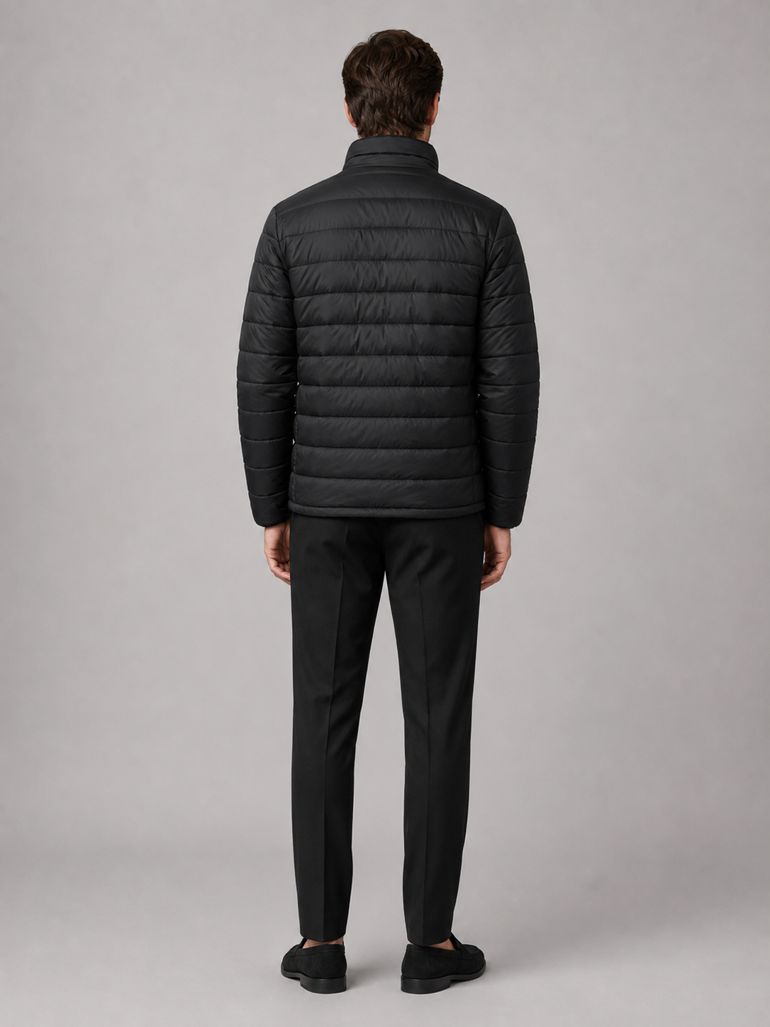 Men's puffer jacket – Black back view – Edward & Lawsen