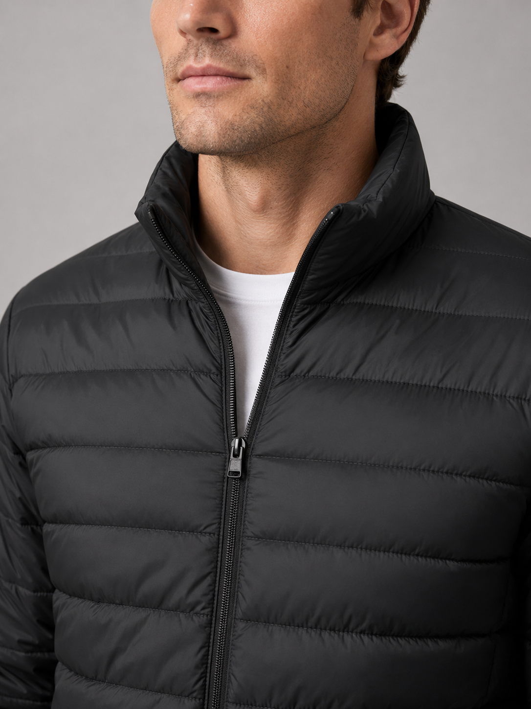 Men's puffer jacket – Black detail view – Edward & Lawsen