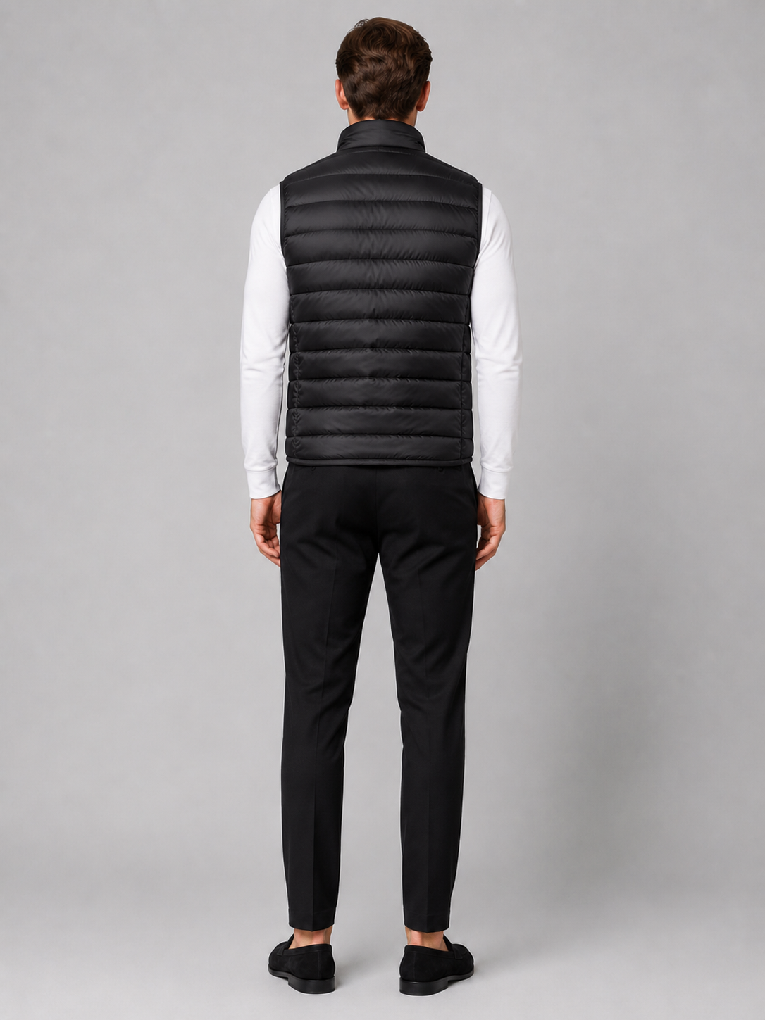 Men's ultralight puffer vest – Black back view – Edward & Lawsen