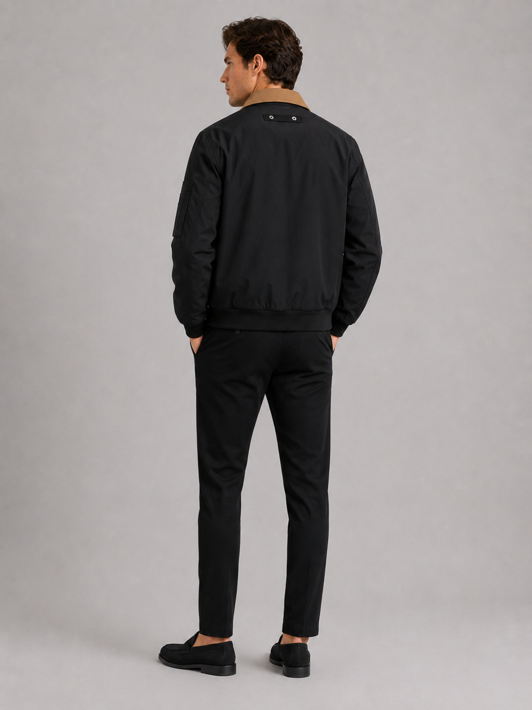 Men's pilot jacket – Black back view – Edward & Lawsen