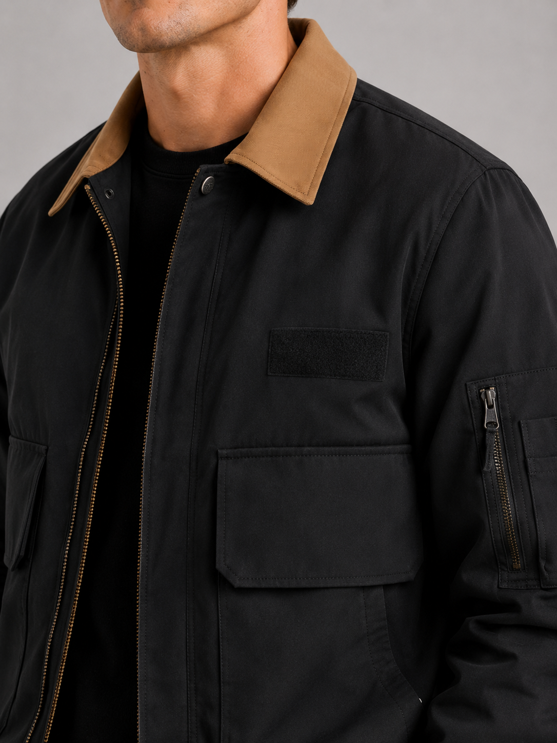 Men's pilot jacket – Black detail view – Edward & Lawsen