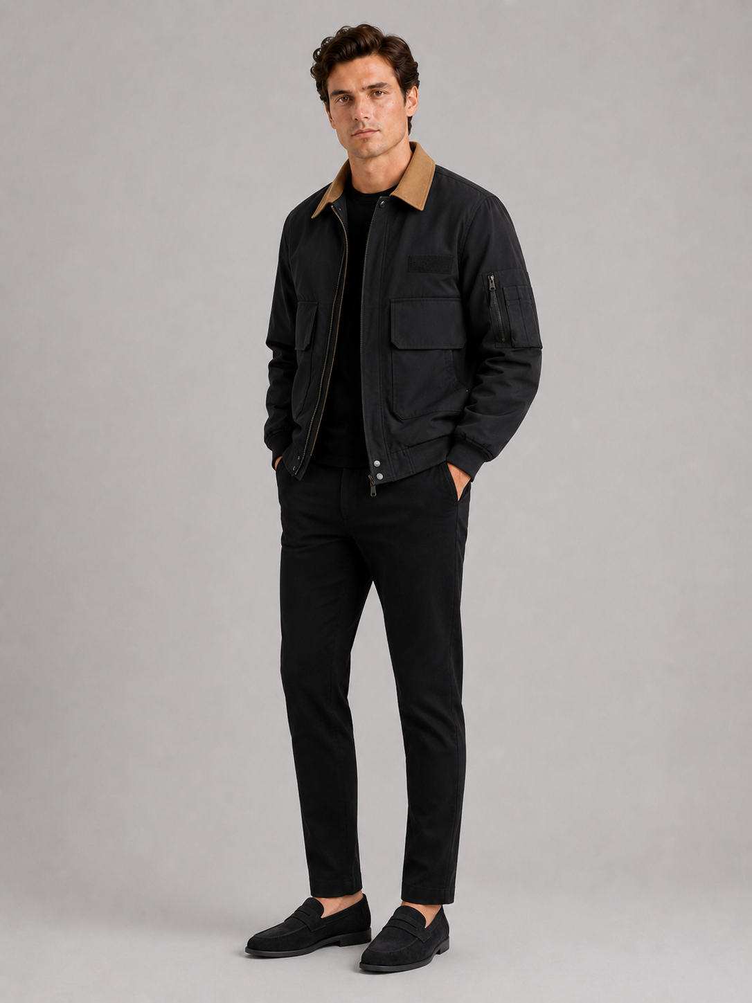 Men's pilot jacket – Black full view – Edward & Lawsen