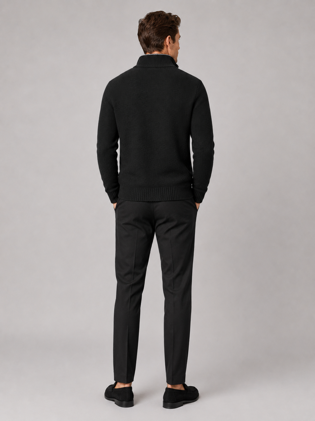 Men's fleece cardigan – Black full view – Edward & Lawsen