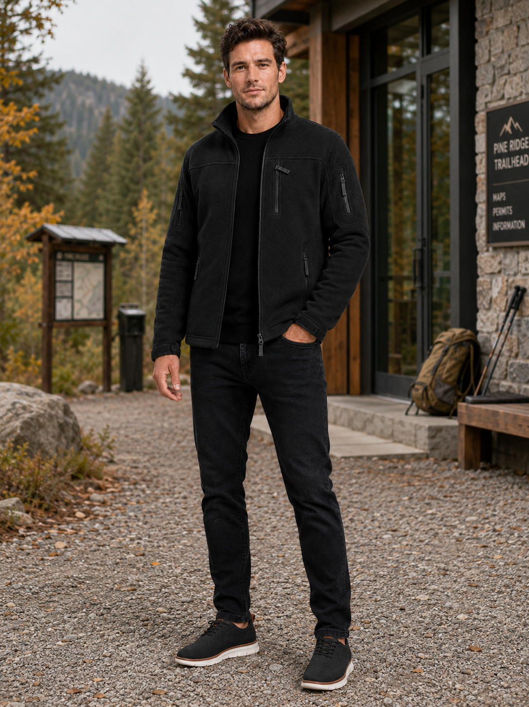 Men's fleece jacket – Black lifestyle view – Edward & Lawsen