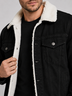 Men's fleece-lined denim jacket – Black detail view – Edward & Lawsen