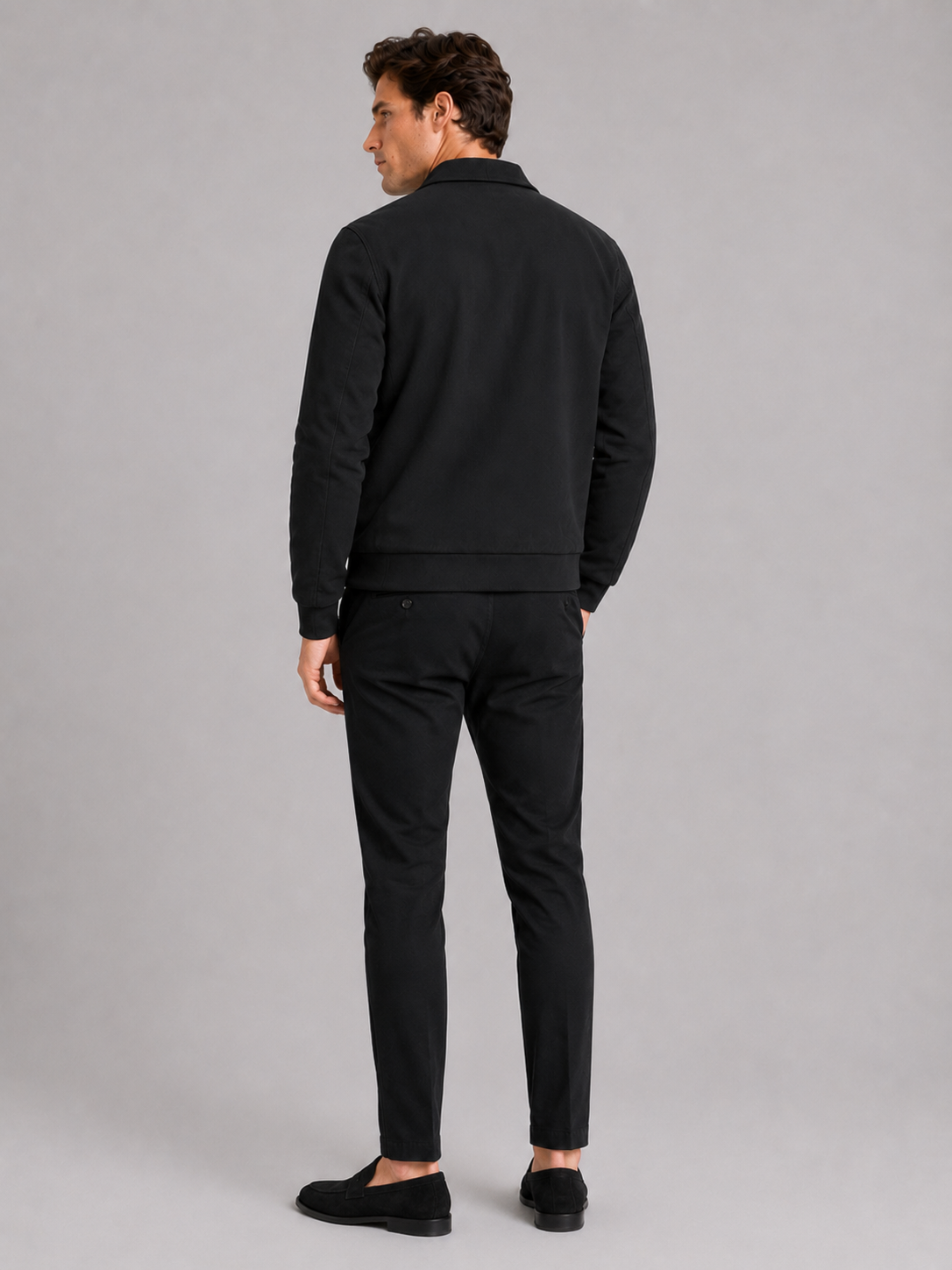 Men's fleece-lined jacket – Black back view – Edward & Lawsen