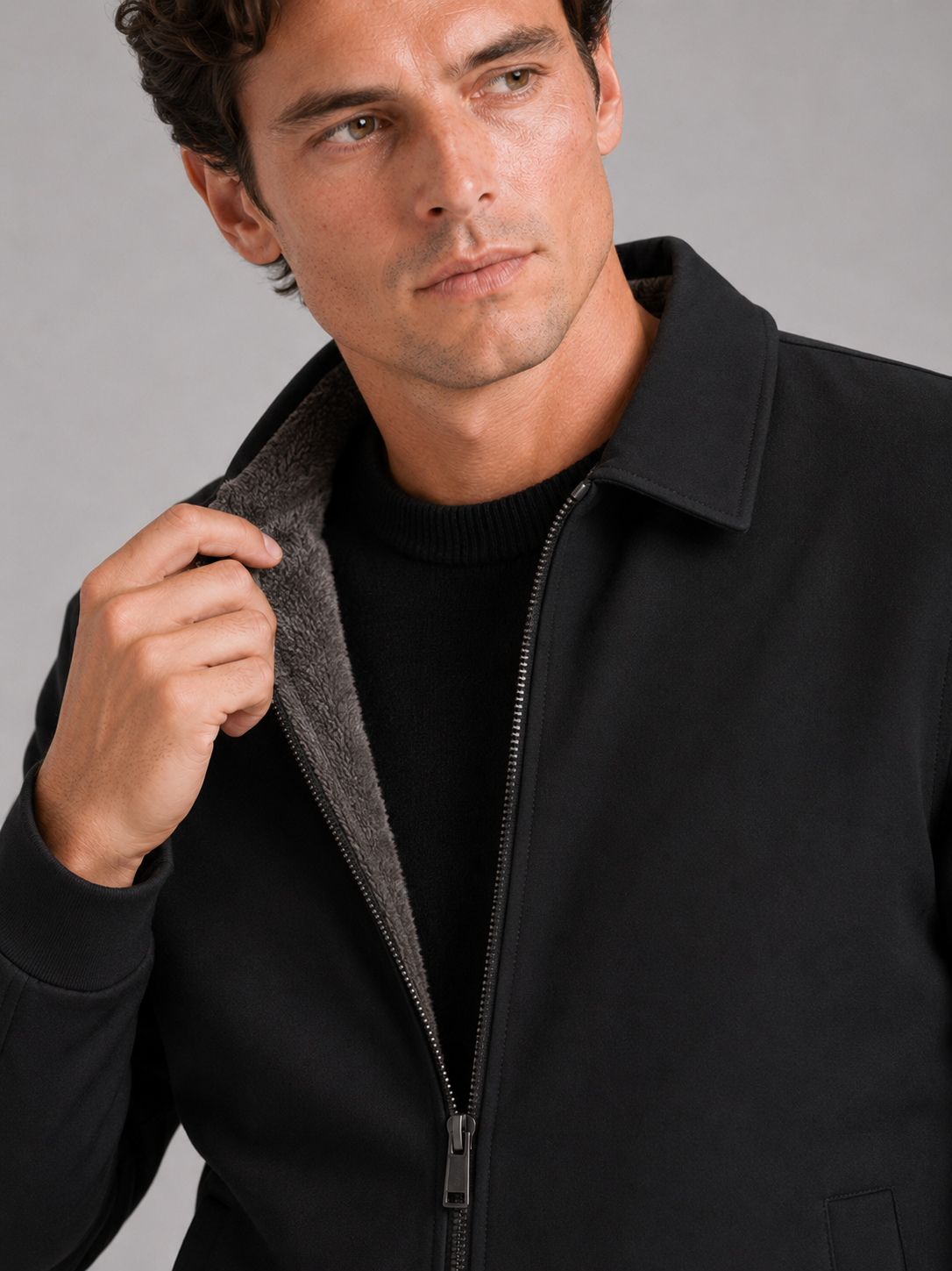 Men's fleece-lined jacket – Black detail view – Edward & Lawsen