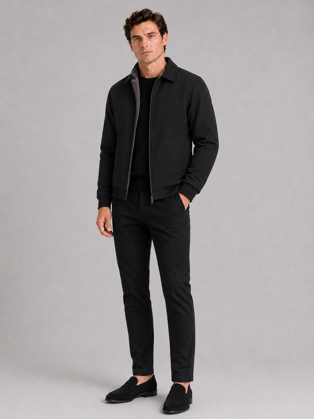 Men's fleece-lined jacket – Black full view – Edward & Lawsen