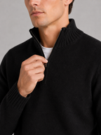 Men's half zip sweater – Black detail view – Edward & Lawsen