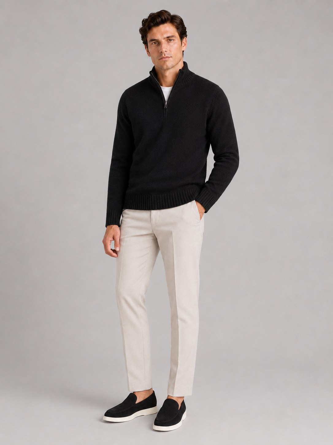 Men's half zip sweater – Black full view – Edward & Lawsen