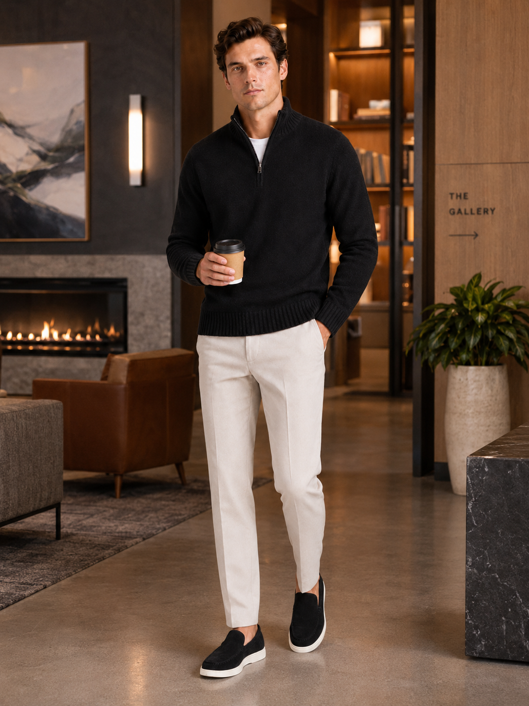 Men's half zip sweater – Black lifestyle view – Edward & Lawsen