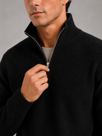 Men's half zip sweater – Black detail view – Edward & Lawsen