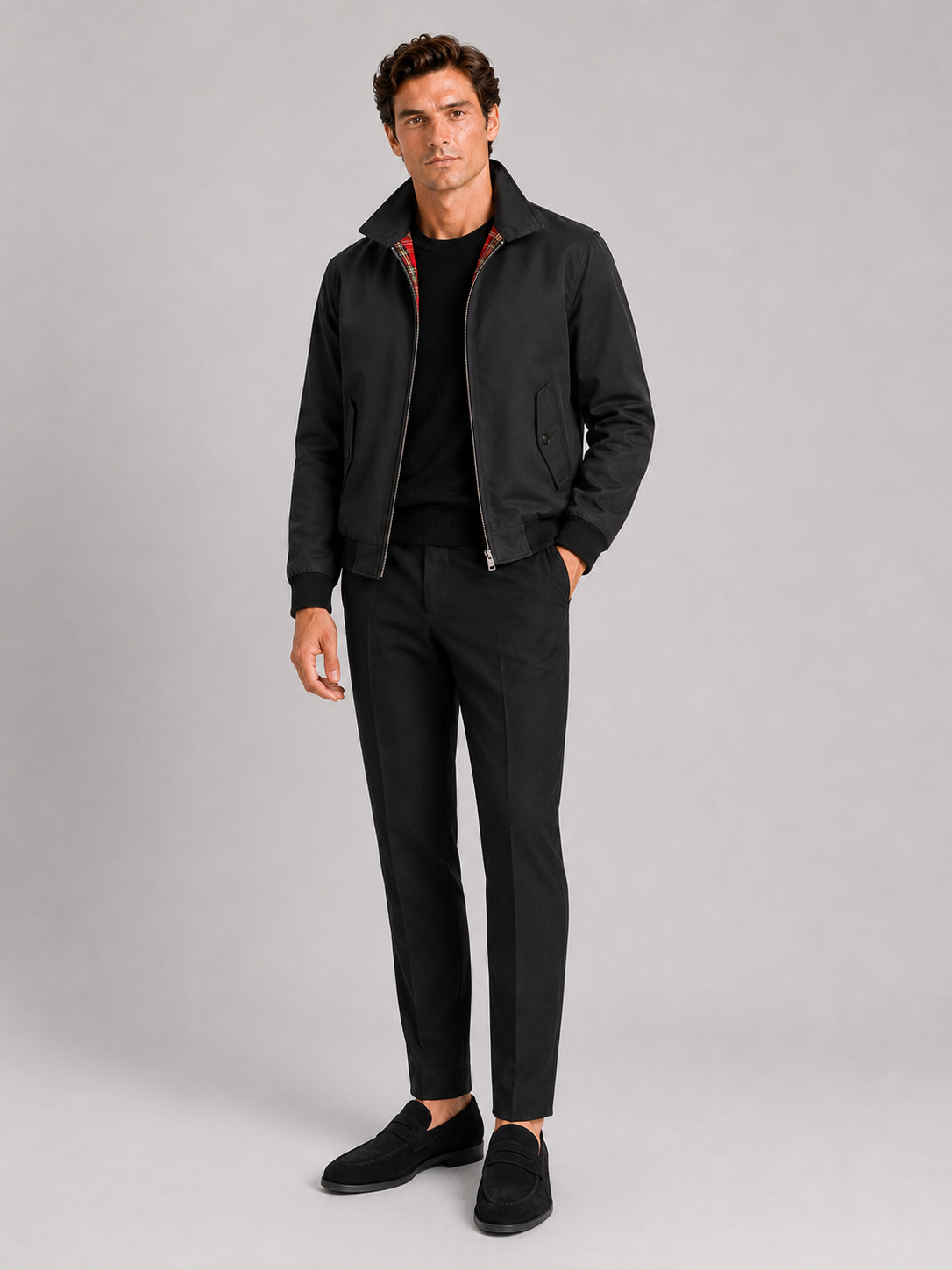 Men's Harrington jacket – Black full view – Edward & Lawsen