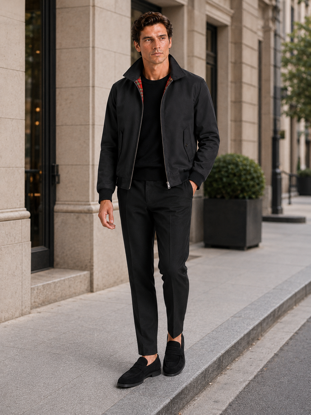 Men's Harrington jacket – Black lifestyle view – Edward & Lawsen