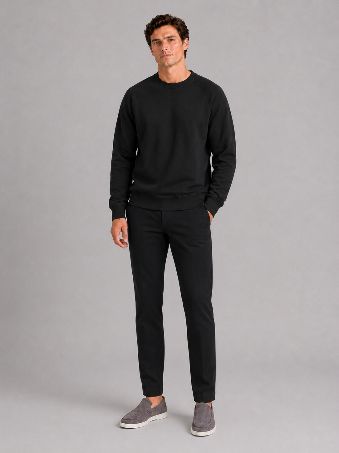 Men's heavyweight crewneck sweater – Black full view – Edward & Lawsen