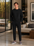 Men's heavyweight crewneck sweater – Black lifestyle view – Edward & Lawsen