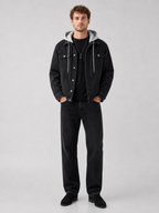 Men's hooded denim jacket – Black full view – Edward & Lawsen