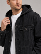 Men's hooded denim jacket – Black detail view – Edward & Lawsen