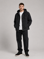 Men's hooded denim jacket – Black full view – Edward & Lawsen