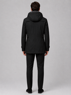 Men's hooded cotton trench coat – Black back view – Edward & Lawsen