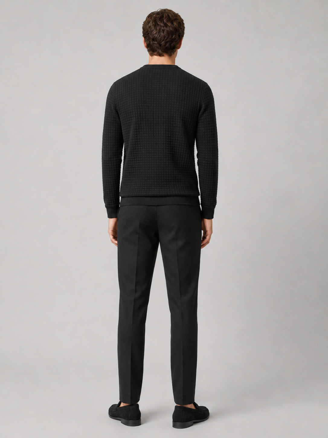 Men's jacquard crew neck sweater – Black back view – Edward & Lawsen