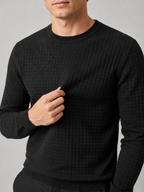 Men's jacquard crew neck sweater – Black detail view – Edward & Lawsen