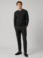Men's jacquard crew neck sweater – Black full view – Edward & Lawsen