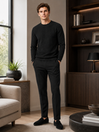 Men's jacquard crew neck sweater – Black lifestyle view – Edward & Lawsen