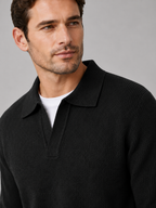 Men's Johnny collar sweater – Black detail view – Edward & Lawsen