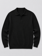 Men's Johnny collar sweater – Black product view – Edward & Lawsen