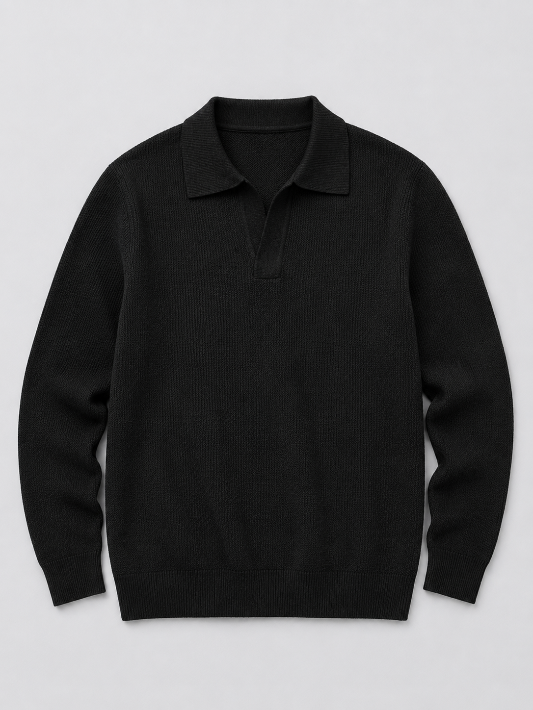 Men's Johnny collar sweater – Black product view – Edward & Lawsen