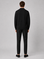 Men's cotton lapel cardigan – Black back view – Edward & Lawsen