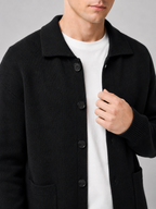 Men's cotton lapel cardigan – Black detail view – Edward & Lawsen