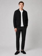 Men's cotton lapel cardigan – Black full view – Edward & Lawsen