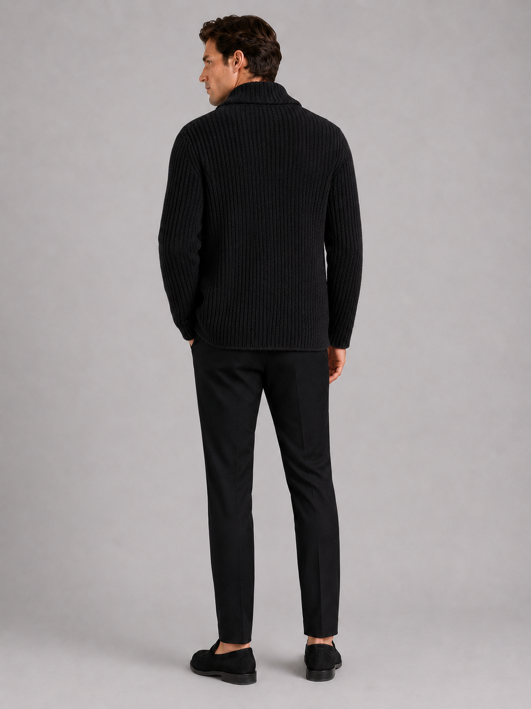 Men's knit cardigan – Black back view – Edward & Lawsen