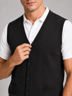Men's knit sweater vest – Black detail view – Edward & Lawsen