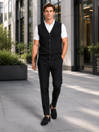 Men's knit sweater vest – Black lifestyle view – Edward & Lawsen