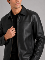Men's leather flight jacket – Black detail view – Edward & Lawsen