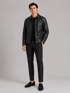 Men's leather flight jacket – Black full view – Edward & Lawsen