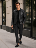 Men's leather flight jacket – Black lifestyle view – Edward & Lawsen
