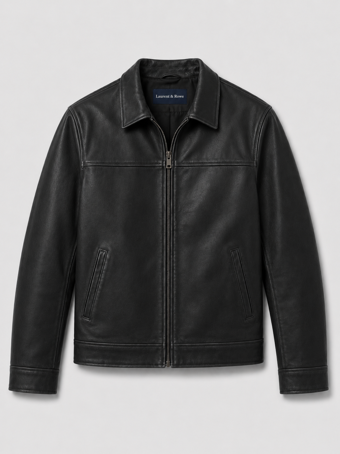 Men's leather flight jacket – Black product view – Edward & Lawsen