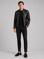 Men's leather moto jacket – Black full view – Edward & Lawsen