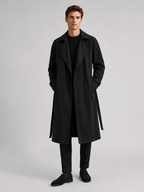 Men's over-the-knee cotton trench coat – Black full view – Edward & Lawsen