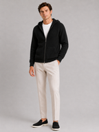 Men's merino wool zip hoodie cardigan – Black full view – Edward & Lawsen