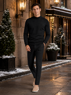 Men's slim fit mock neck sweater – Black lifestyle view – Edward & Lawsen